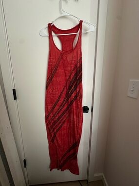 We The Free Red Racerback Maxi Dress with Black Feather Stripes